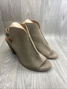 Frye Taupe Suede Open-Toe Slingback Heels